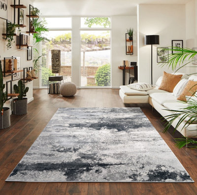 Smart Living Modern Carved Area Rug, Living Room Carpet, Kitchen Floor, Bedroom Soft Rugs 200cmx290cm-Emperor(310 Onyx Silver)