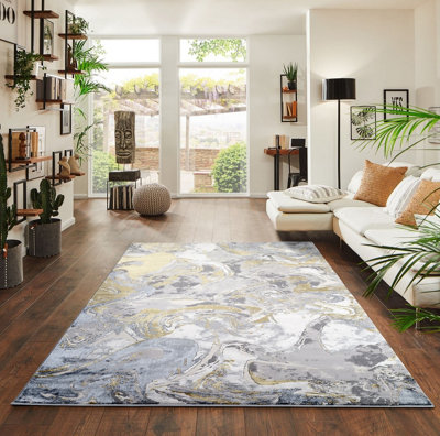 Smart Living Modern Carved Area Rug, Living Room Carpet, Kitchen Floor, Bedroom Soft Rugs 200cmx290cm-Emperor(315 Solarius Gold)