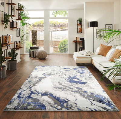 Smart Living Modern Carved Area Rug, Living Room Carpet, Kitchen Floor, Bedroom Soft Rugs 200cmx290cm-Emperor(315 Solarius Navy)