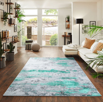 Smart Living Modern Carved Area Rug, Living Room Carpet, Kitchen Floor, Bedroom Soft Rugs 60cmx220cm - Emperor (310 Onyx Aqua)