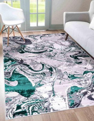 Smart Living Modern Carved Area Rug, Living Room Carpet, Kitchen Floor, Bedroom Soft Rugs 60cmx220cm -Emperor(315 Solarius Aqua)