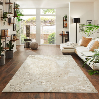 Smart Living Modern Carved Area Rug, Living Room Carpet, Kitchen Floor, Bedroom Soft Rugs 60cmx220cm-Emperor(325 Picasso Beige)