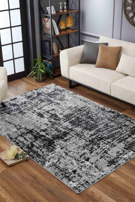 Smart Living Modern Soft Carved Area Rug, Living Room Carpet, Kitchen Floor, Bedroom Soft Rugs 120cmx170cm - Serenity (205 Black)