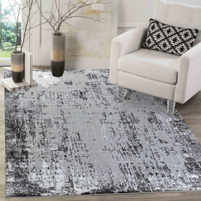 Smart Living Modern Soft Carved Area Rug, Living Room Carpet, Kitchen Floor, Bedroom Soft Rugs 120cmx170cm - Serenity (211 Black)