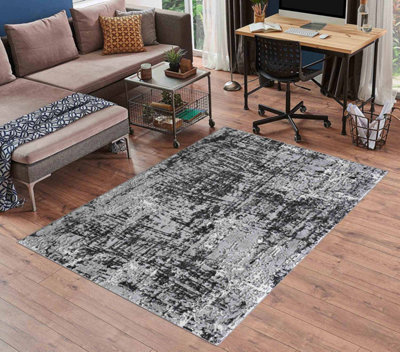 Smart Living Modern Soft Carved Area Rug, Living Room Carpet, Kitchen Floor, Bedroom Soft Rugs 120cmx170cm - Serenity (211 Black)
