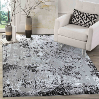 Smart Living Modern Soft Carved Area Rug, Living Room Carpet, Kitchen Floor, Bedroom Soft Rugs 60cmx220cm - Serenity (208 Black)