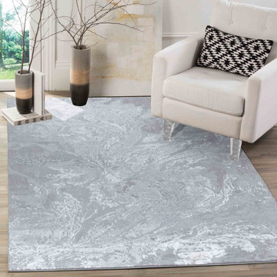 Smart Living Modern Soft Carved Area Rug, Living Room Carpet, Kitchen Floor, Bedroom Soft Rugs 80cmx150cm - Serenity (268 Grey)