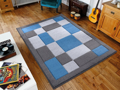 Smart Living Modern Thick Havana Carved Area Rug, Living Room Carpet, Kitchen Floor, Bedroom Soft Rugs 120cm x 170cm - D.Grey Blue