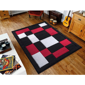 Smart Living Modern Thick Havana Carved Area Rug, Living Room Carpet, Kitchen Floor, Bedroom Soft Rugs 160cm x 230cm - Black Red