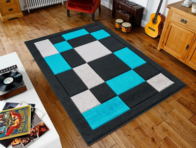 Smart Living Modern Thick Havana Carved Area Rug, Living Room Carpet, Kitchen Floor, Bedroom Soft Rugs 160cm x 230cm - Black Teal