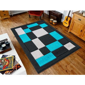 Smart Living Modern Thick Havana Carved Area Rug, Living Room Carpet, Kitchen Floor, Bedroom Soft Rugs 160cm x 230cm - Black Teal