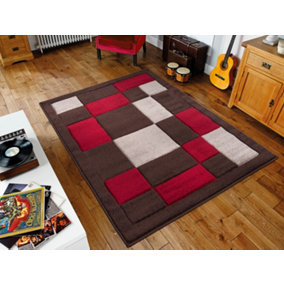 Smart Living Modern Thick Havana Carved Area Rug, Living Room Carpet, Kitchen Floor, Bedroom Soft Rugs 160cm x 230cm - Brown Red
