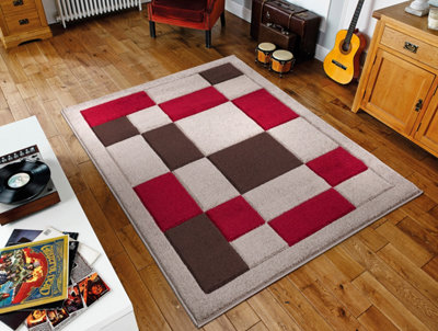 Smart Living Modern Thick Havana Carved Area Rug, Living Room Carpet, Kitchen Floor, Bedroom Soft Rugs 200cm x 290cm - Beige Red