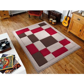 Smart Living Modern Thick Havana Carved Area Rug, Living Room Carpet, Kitchen Floor, Bedroom Soft Rugs 200cm x 290cm - Beige Red