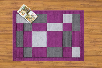 Smart Living Modern Thick Havana Carved Area Rug, Living Room Carpet, Kitchen Floor, Bedroom Soft Rugs 60cm x 110cm - Purple Grey