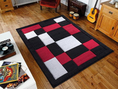 Smart Living Modern Thick Havana Carved Area Rug, Living Room Carpet, Kitchen Floor, Bedroom Soft Rugs 60cm x 220cm - Black Red