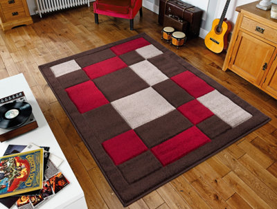 Smart Living Modern Thick Havana Carved Area Rug, Living Room Carpet, Kitchen Floor, Bedroom Soft Rugs 80cm x 150cm - Brown Red