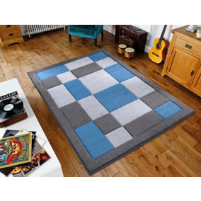 Smart Living Modern Thick Havana Carved Area Rug, Living Room Carpet, Kitchen Floor, Bedroom Soft Rugs 80cm x 150cm - D.Grey Blue