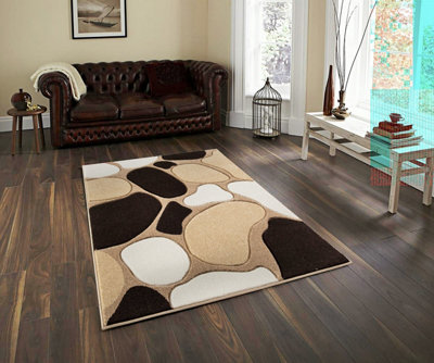 Smart Living Modern Thick Soft Carved Area Rug, Living Room Carpet, Kitchen Floor, Bedroom Soft Rugs 120cm x 170cm - Beige Brown