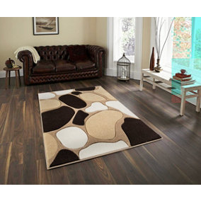 Smart Living Modern Thick Soft Carved Area Rug, Living Room Carpet, Kitchen Floor, Bedroom Soft Rugs 120cm x 170cm - Beige Brown