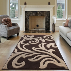 Smart Living Modern Thick Soft Carved Area Rug, Living Room Carpet, Kitchen Floor, Bedroom Soft Rugs 120cm x 170cm - Brown Beige