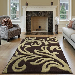 Smart Living Modern Thick Soft Carved Area Rug, Living Room Carpet, Kitchen Floor, Bedroom Soft Rugs 120cm x 170cm - Brown Green