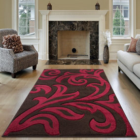 Smart Living Modern Thick Soft Carved Area Rug, Living Room Carpet, Kitchen Floor, Bedroom Soft Rugs 120cm x 170cm - Brown Red