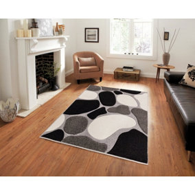 Smart Living Modern Thick Soft Carved Area Rug, Living Room Carpet, Kitchen Floor, Bedroom Soft Rugs 120cm x 170cm - Grey Black