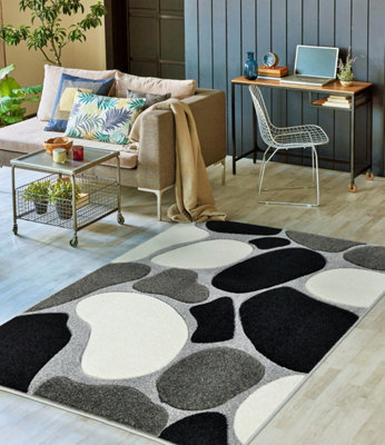 Smart Living Modern Thick Soft Carved Area Rug, Living Room Carpet, Kitchen Floor, Bedroom Soft Rugs 120cm x 170cm - Grey Black