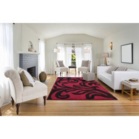 Smart Living Modern Thick Soft Carved Area Rug, Living Room Carpet, Kitchen Floor, Bedroom Soft Rugs 120cm x 170cm - Red Black