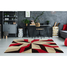 Smart Living Modern Thick Soft Carved Area Rug, Living Room Carpet, Kitchen Floor, Bedroom Soft Rugs 160cm x 230cm - Beige Red
