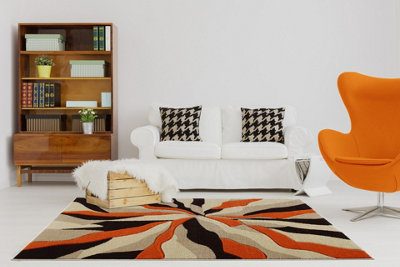 Smart Living Modern Thick Soft Carved Area Rug, Living Room Carpet, Kitchen Floor, Bedroom Soft Rugs 160cm x 230cm - Beige Red