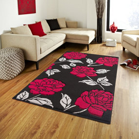 Smart Living Modern Thick Soft Carved Area Rug, Living Room Carpet, Kitchen Floor, Bedroom Soft Rugs 160cm x 230cm - Black Red