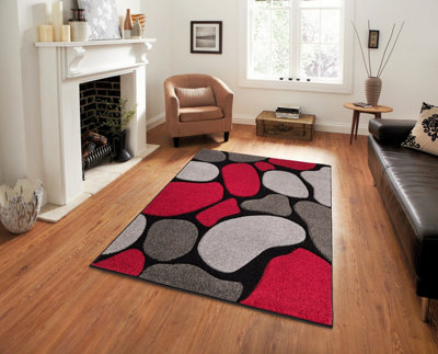 Smart Living Modern Thick Soft Carved Area Rug, Living Room Carpet, Kitchen Floor, Bedroom Soft Rugs 160cm x 230cm - Black Red