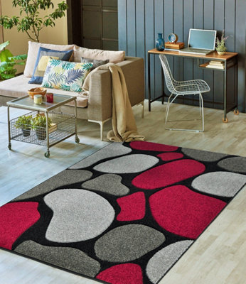 Smart Living Modern Thick Soft Carved Area Rug, Living Room Carpet, Kitchen Floor, Bedroom Soft Rugs 160cm x 230cm - Black Red