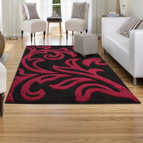 Smart Living Modern Thick Soft Carved Area Rug, Living Room Carpet, Kitchen Floor, Bedroom Soft Rugs 160cm x 230cm - Black Red