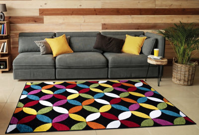 Smart Living Modern Thick Soft Carved Area Rug, Living Room Carpet, Kitchen Floor, Bedroom Soft Rugs 160cm x 230cm - Circle Black