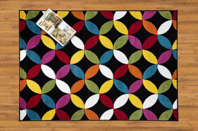 Smart Living Modern Thick Soft Carved Area Rug, Living Room Carpet, Kitchen Floor, Bedroom Soft Rugs 160cm x 230cm - Circle Black