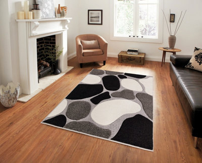 Smart Living Modern Thick Soft Carved Area Rug, Living Room Carpet, Kitchen Floor, Bedroom Soft Rugs 160cm x 230cm - Grey Black