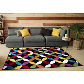 Smart Living Modern Thick Soft Carved Area Rug, Living Room Carpet, Kitchen Floor, Bedroom Soft Rugs 200cm x 290cm - Circle Black