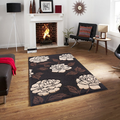 Smart Living Modern Thick Soft Carved Area Rug, Living Room Carpet, Kitchen Floor, Bedroom Soft Rugs 60 x 220cm - Black Beige