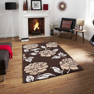 Smart Living Modern Thick Soft Carved Area Rug, Living Room Carpet, Kitchen Floor, Bedroom Soft Rugs 60 x 220cm - Brown Beige