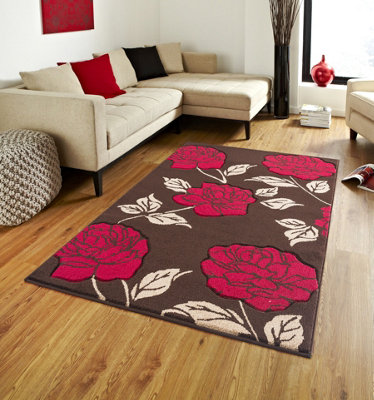 Smart Living Modern Thick Soft Carved Area Rug, Living Room Carpet, Kitchen Floor, Bedroom Soft Rugs 60 x 220cm - Brown Red