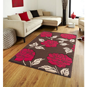 Smart Living Modern Thick Soft Carved Area Rug, Living Room Carpet, Kitchen Floor, Bedroom Soft Rugs 60 x 220cm - Brown Red