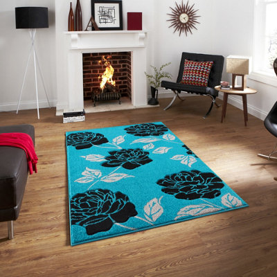 Smart Living Modern Thick Soft Carved Area Rug, Living Room Carpet, Kitchen Floor, Bedroom Soft Rugs 60 x 220cm - Teal Black