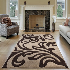 Smart Living Modern Thick Soft Carved Area Rug, Living Room Carpet, Kitchen Floor, Bedroom Soft Rugs 60cm x 110cm - Beige Brown