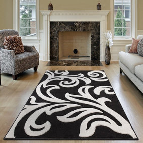Smart Living Modern Thick Soft Carved Area Rug, Living Room Carpet, Kitchen Floor, Bedroom Soft Rugs 60cm x 110cm - Beige White