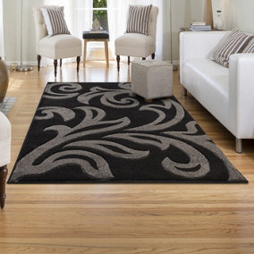 Smart Living Modern Thick Soft Carved Area Rug, Living Room Carpet, Kitchen Floor, Bedroom Soft Rugs 60cm x 110cm - Black Grey