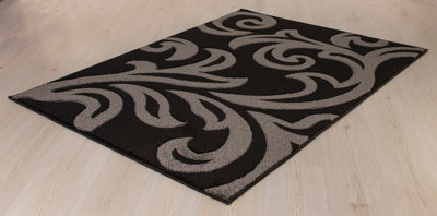 Smart Living Modern Thick Soft Carved Area Rug, Living Room Carpet, Kitchen Floor, Bedroom Soft Rugs 60cm x 110cm - Black Grey
