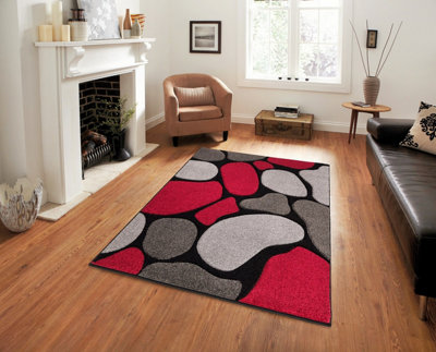 Smart Living Modern Thick Soft Carved Area Rug, Living Room Carpet, Kitchen Floor, Bedroom Soft Rugs 60cm x 110cm - Black Red